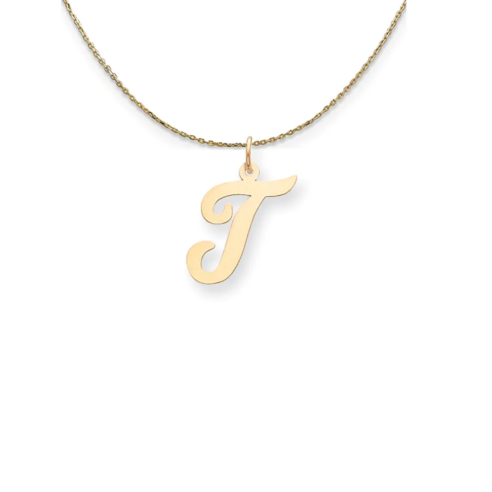 14k Yellow Gold Medium Script Initial T Necklace