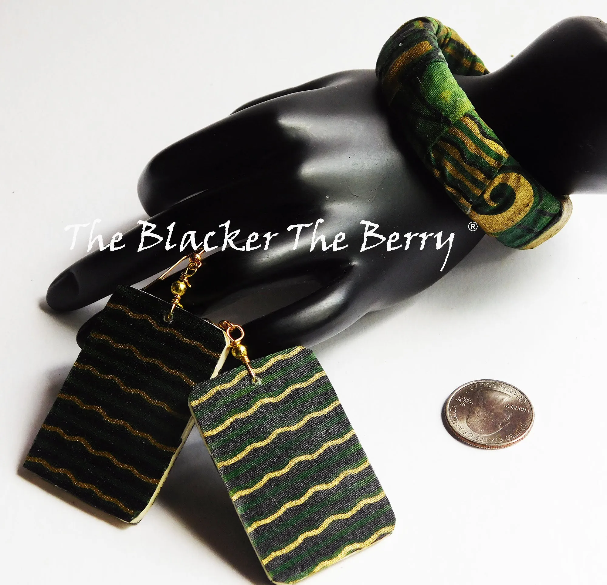 African Jewelry Set Ankara Necklaces Bracelets Green Gold