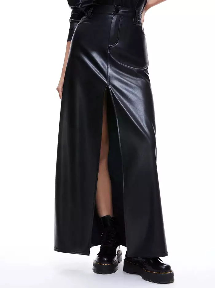 Alice + Olivia - Rye Vegan Leather High Rise Skirt - Black