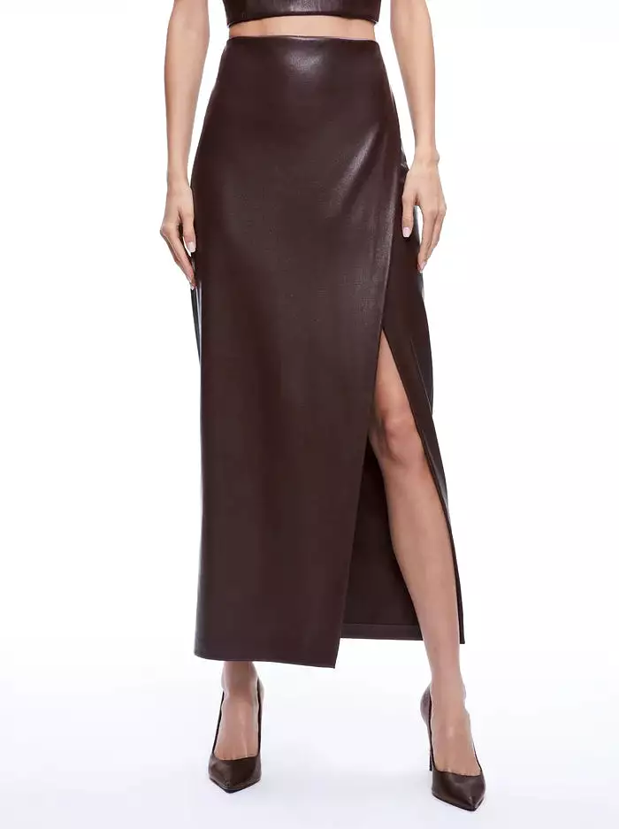 Alice + Olivia - Siobhan Vegan Leather Maxi Skirt - Toffee