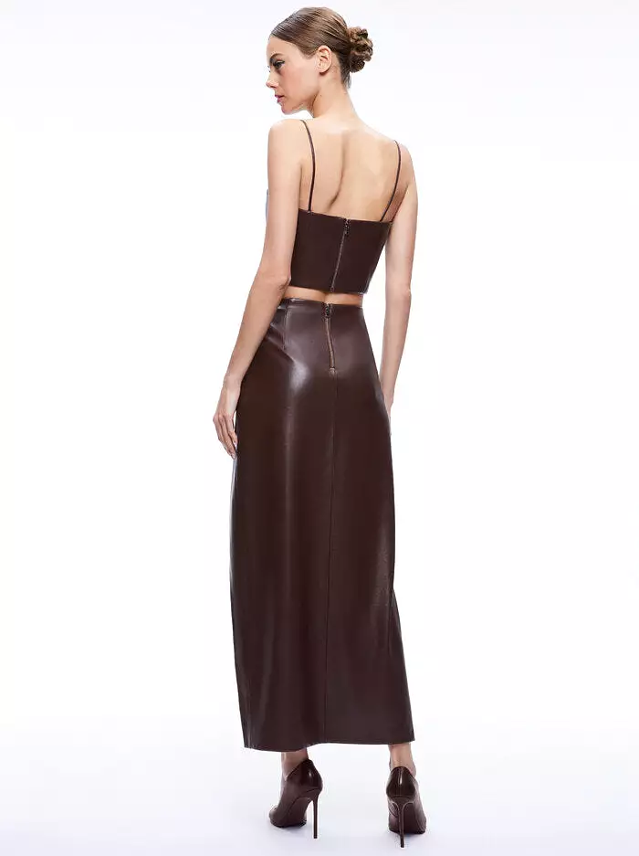 Alice + Olivia - Siobhan Vegan Leather Maxi Skirt - Toffee