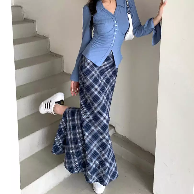 Annie Blue Plaid Maxi Skirt