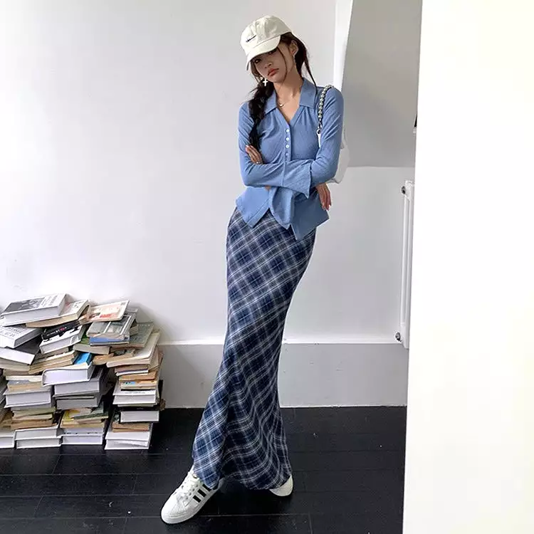 Annie Blue Plaid Maxi Skirt