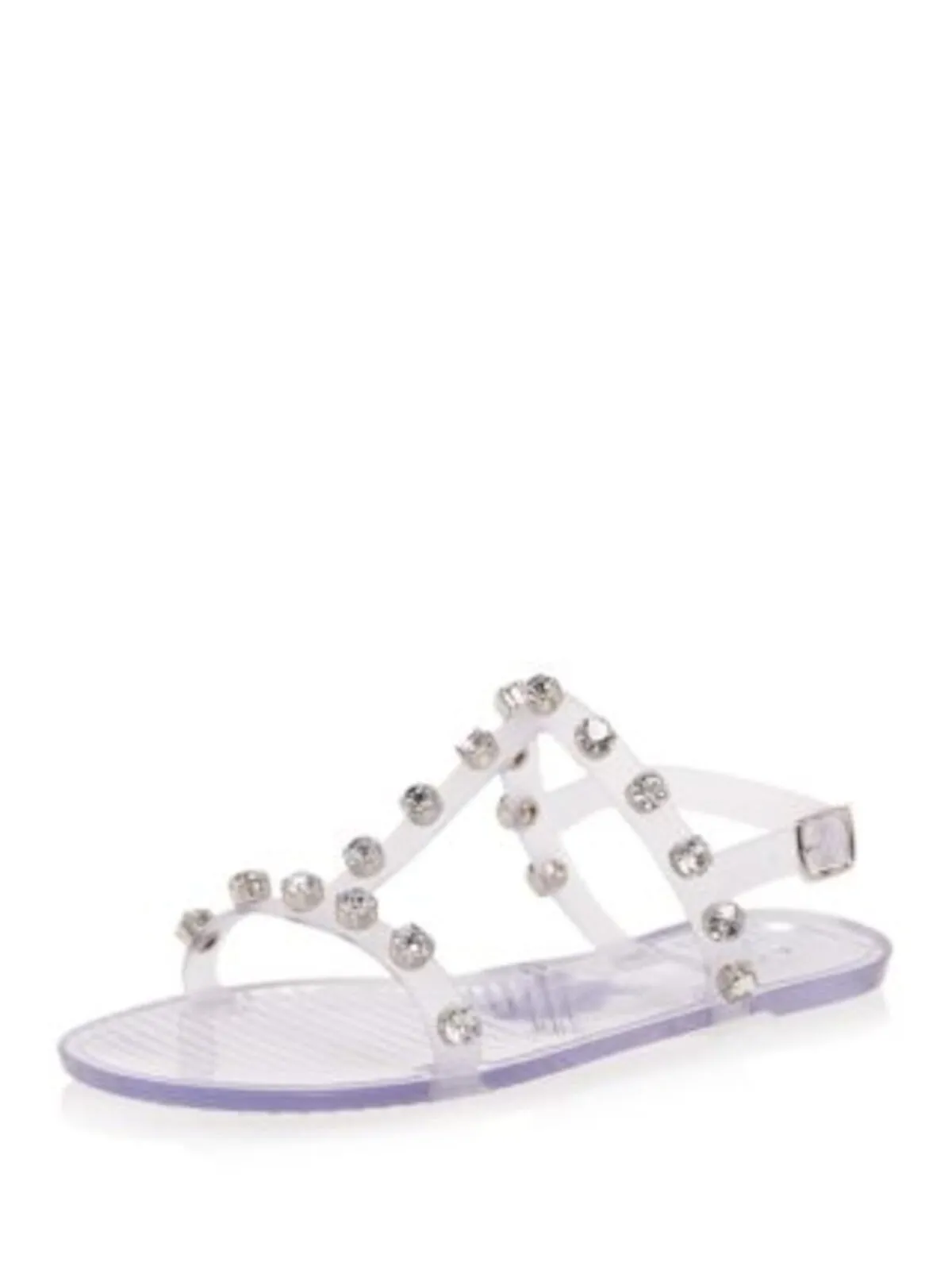 AQUA Womens Clear Translucent Slingback Studded T-Strap Open Toe Buckle Jelly