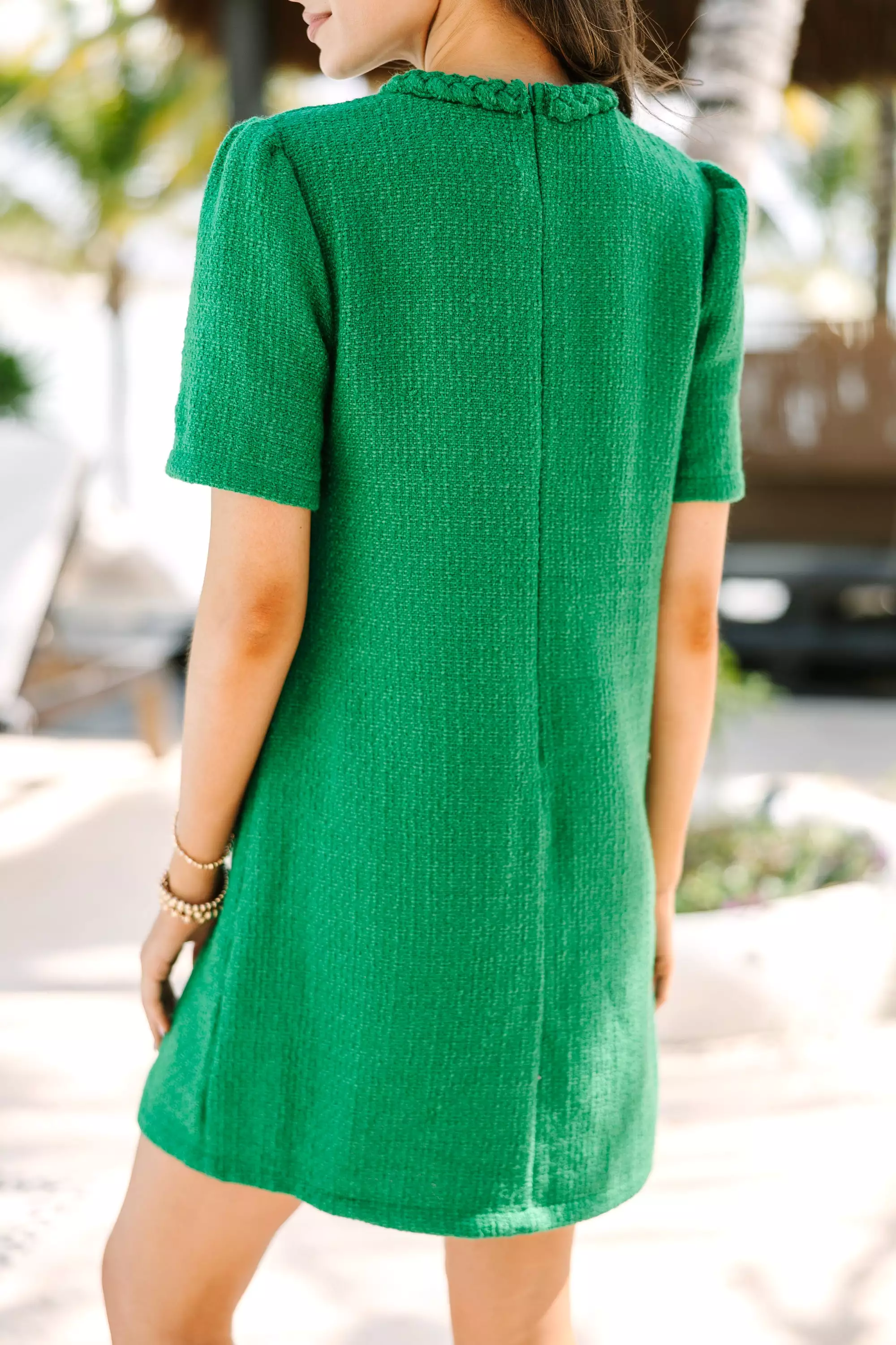 As You Out Green Tweed Shift Dress