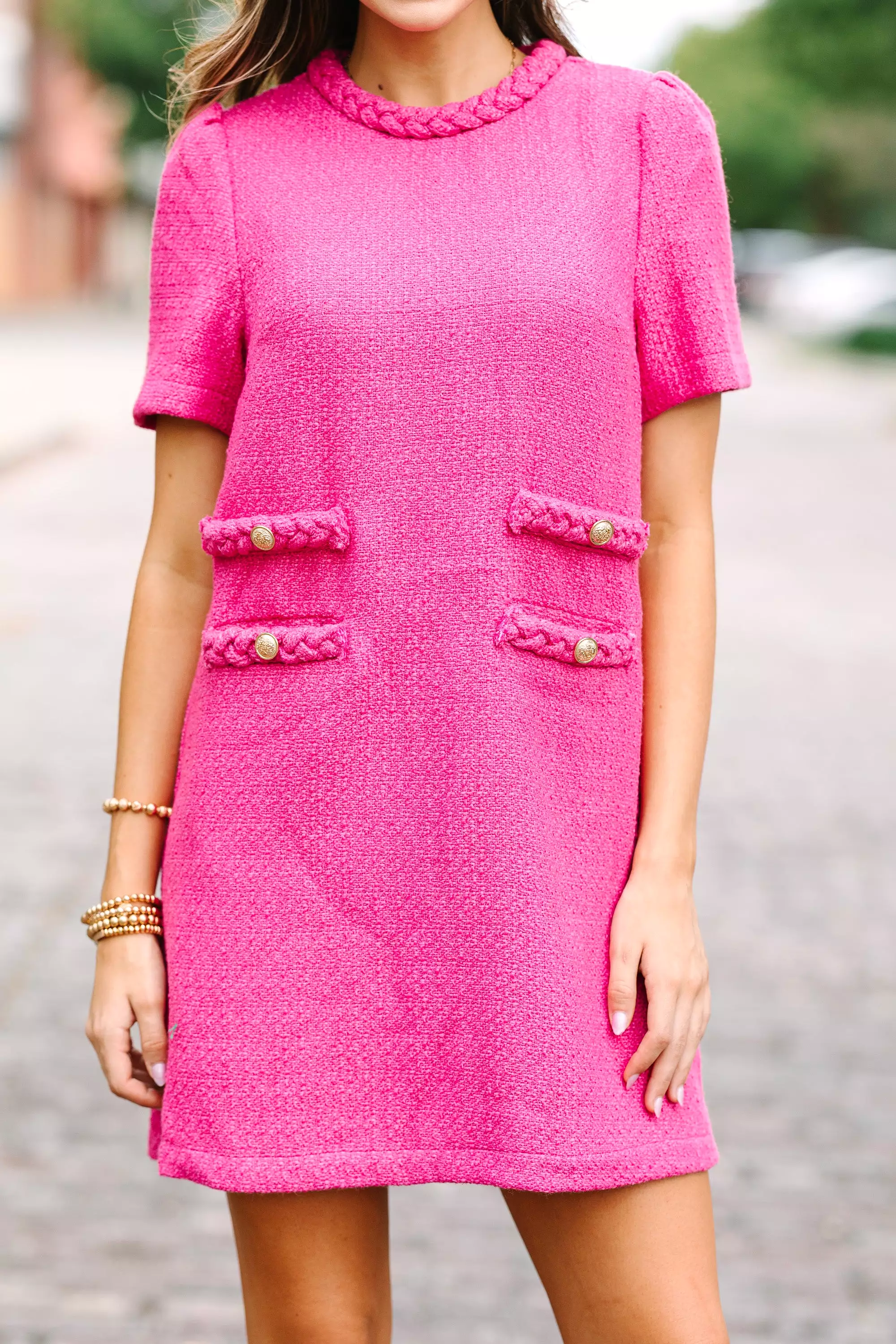 Ask You Out Pink Tweed Shift Dress