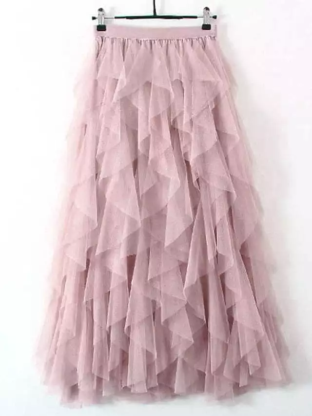 Asymmetrical Layered Swing Tulle Maxi Skirt for Women