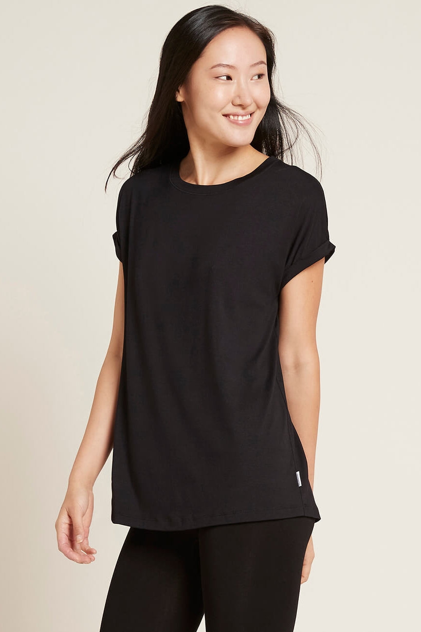 Bamboo Downtime Roll Sleeve Lounge Top - Black