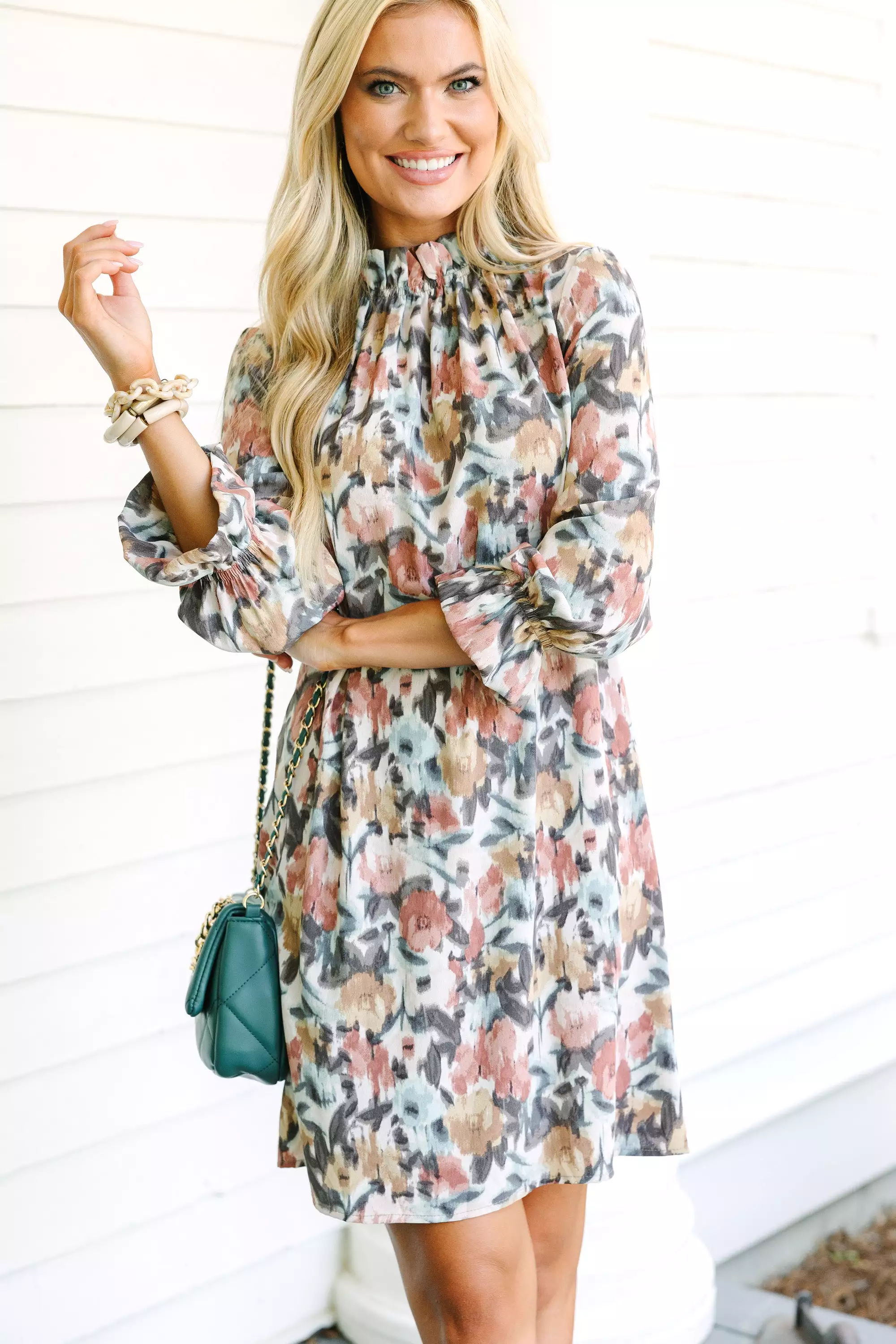 Beauty And Brains Cinnamon Brown Floral Shift Dress