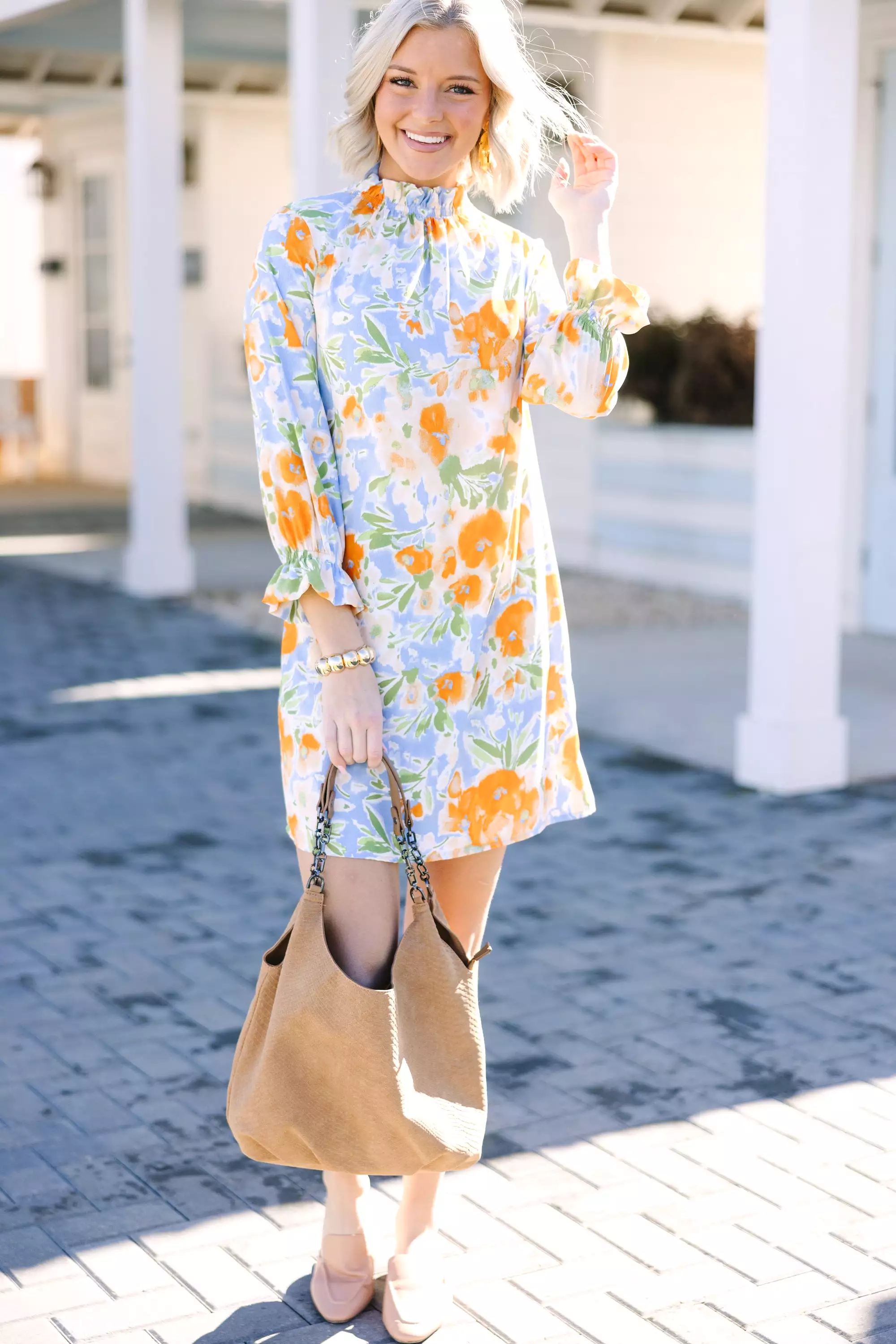 Beauty And Brains Light Blue Floral Shift Dress