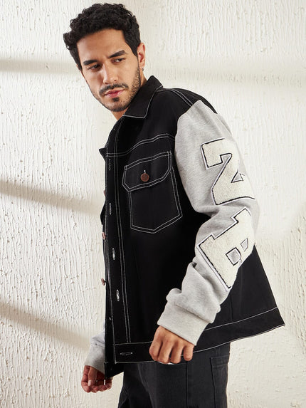 black letterman contrast stitch jacket