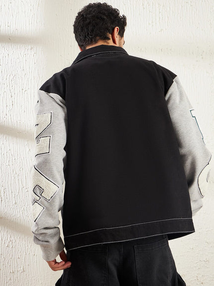 black letterman contrast stitch jacket