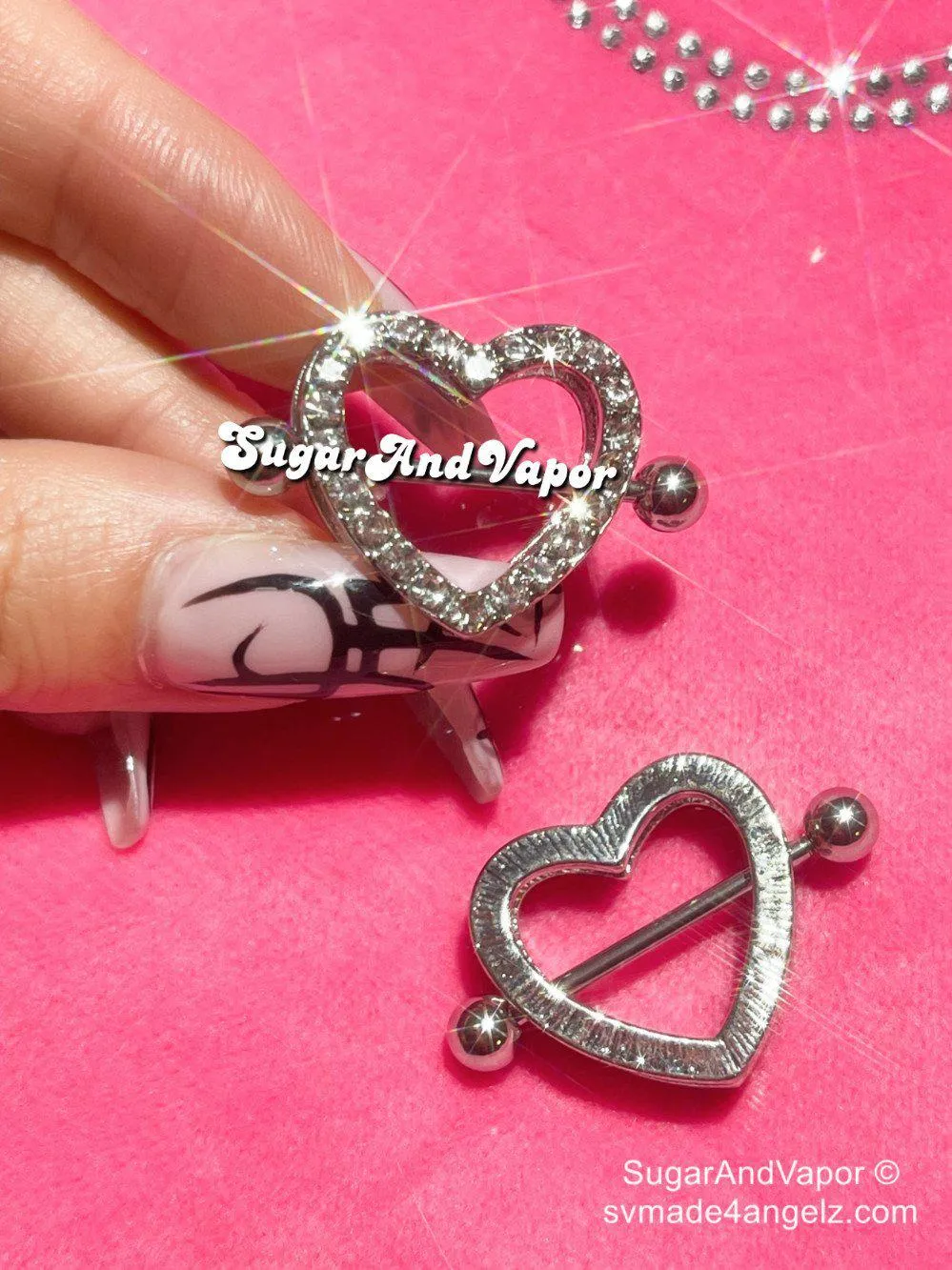 Bling Cute Heart Nipple Rings Set