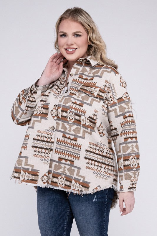 Blue B Plus Size Aztec Western Shacket