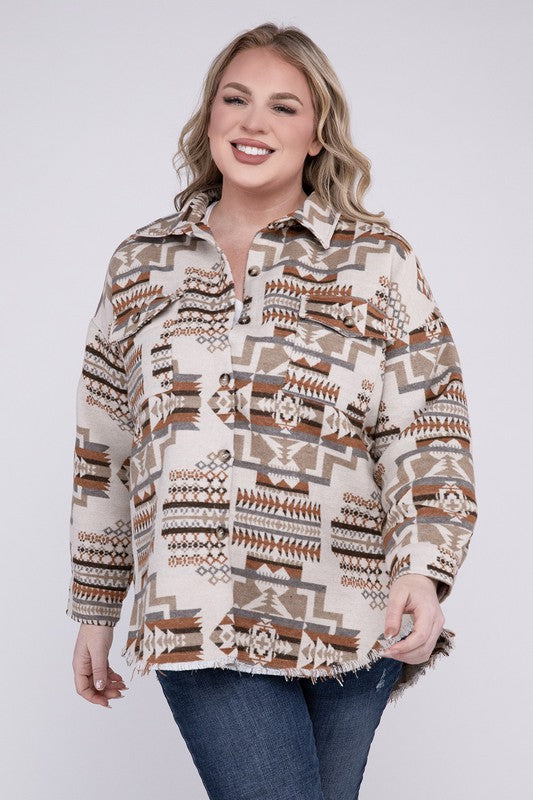 Blue B Plus Size Aztec Western Shacket