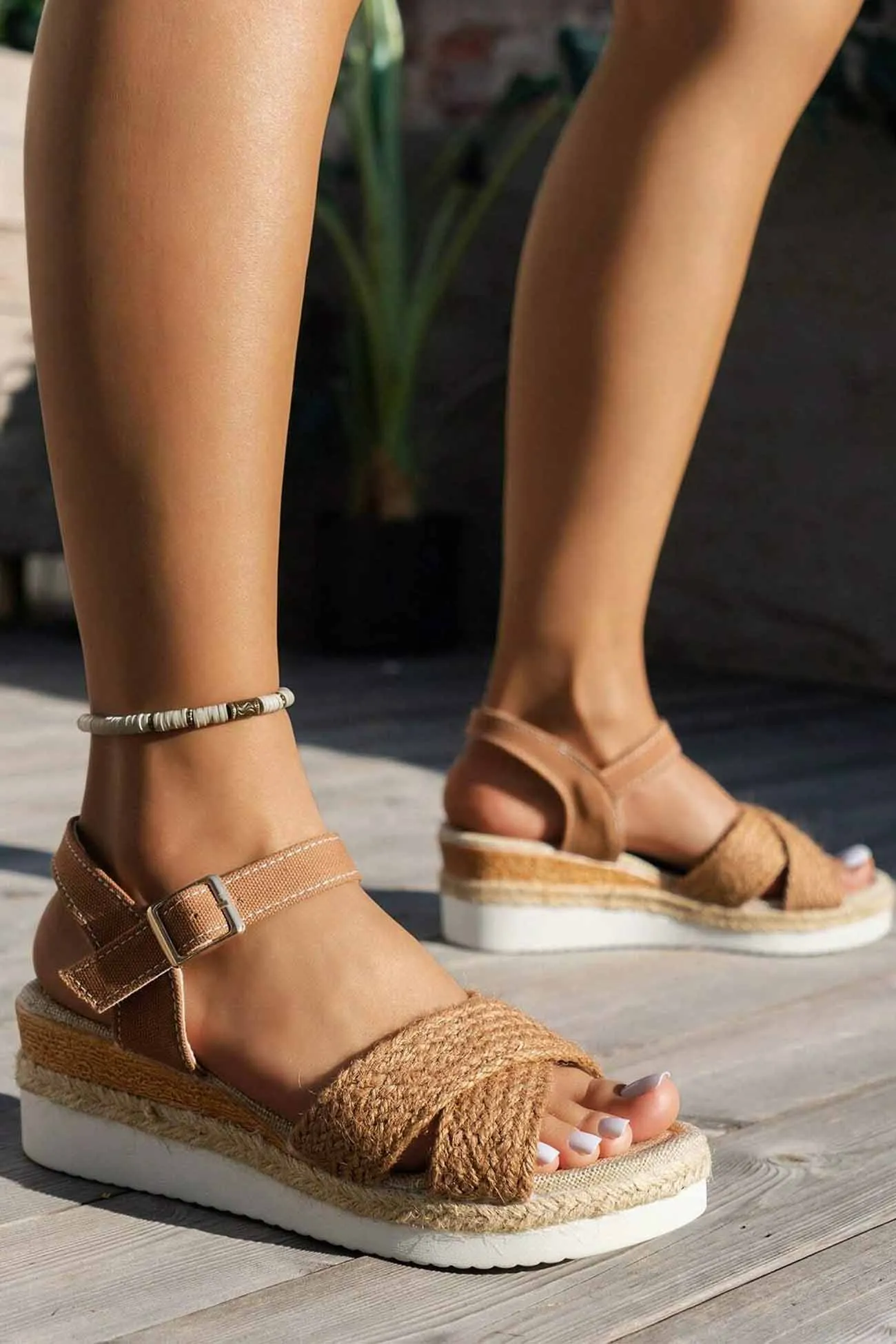 Braided Platform Ankle Buckle Sandals