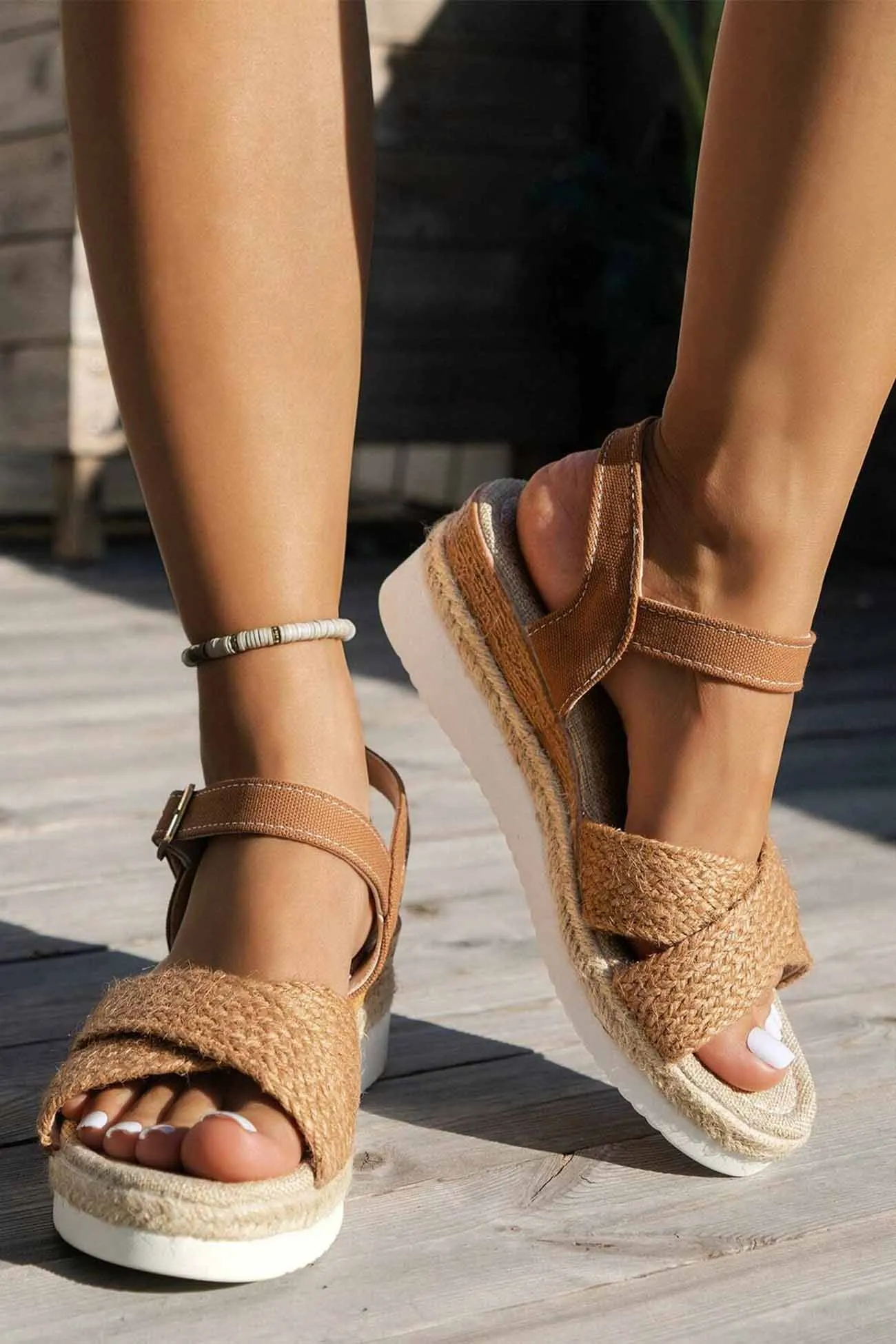 Braided Platform Ankle Buckle Sandals