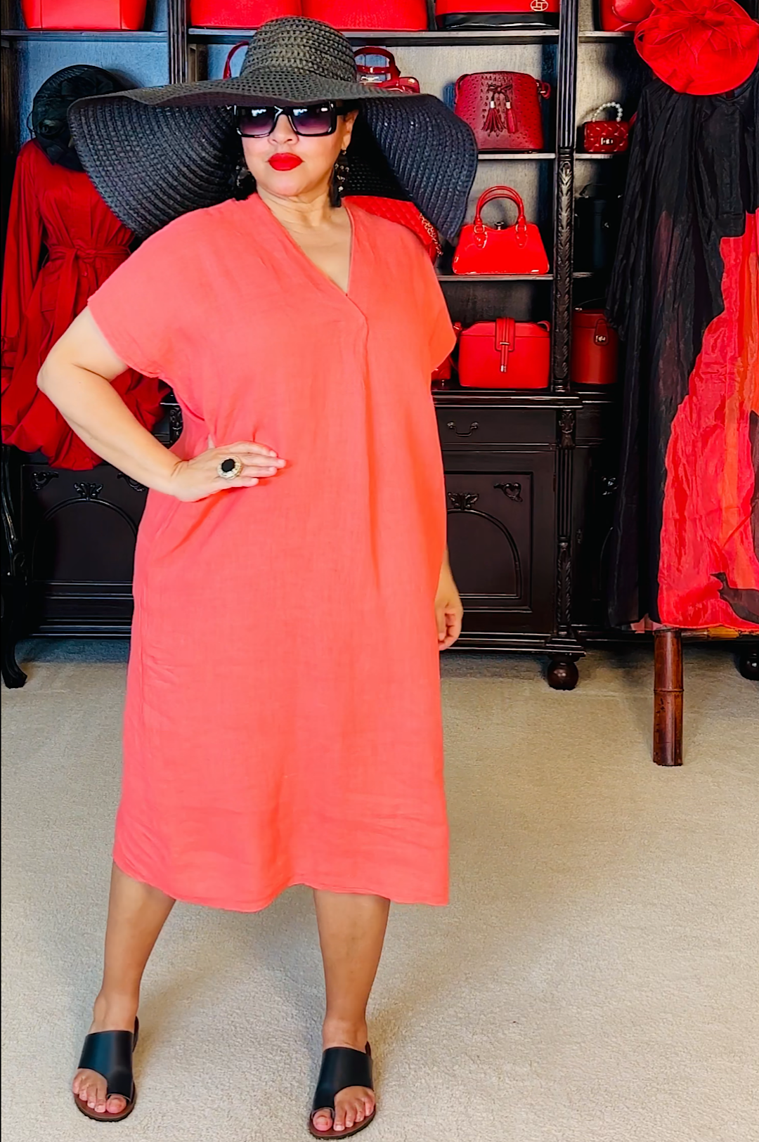 Coral Italian Linen Dress