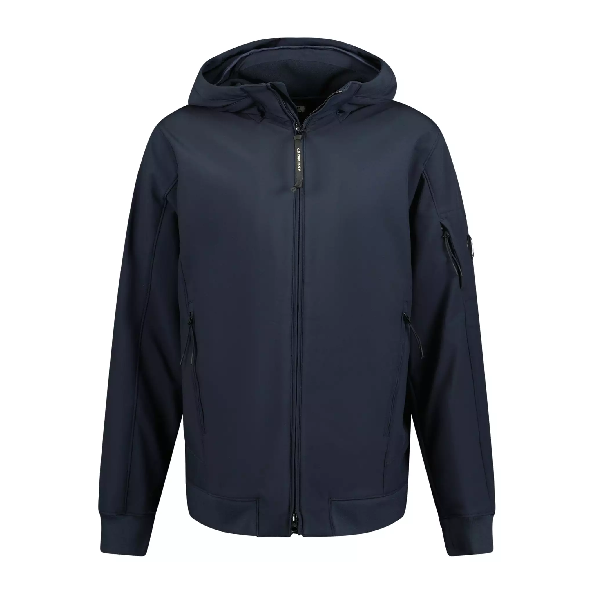 CP COMPANY SOFTSHELL HOODED ARM LENS JACKET NAVY