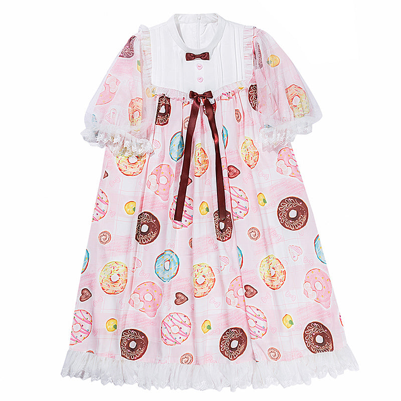 Donuts Daily One piece dress puff mesh sleeves