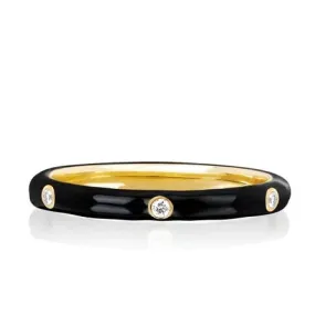 EF Collection 3 Diamond Enamel Stack Rings - Black