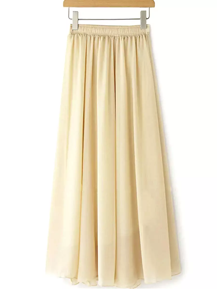 Elegant Layered High Waist Maxi Skirt for Women in Apricot, Black, White, and Red