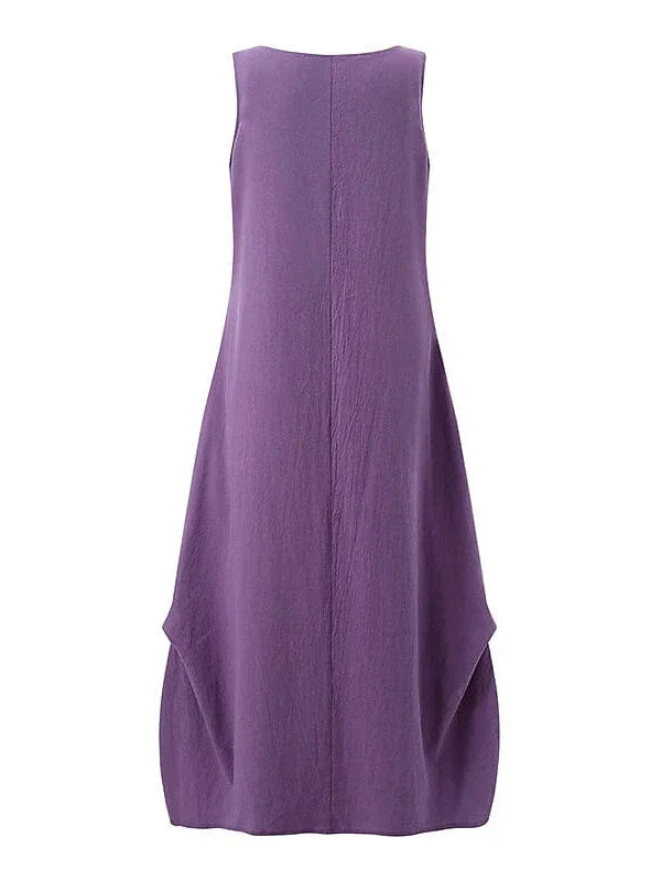 Elegant Sleeveless Cotton Linen Maxi Dress with Lace Detail for Women