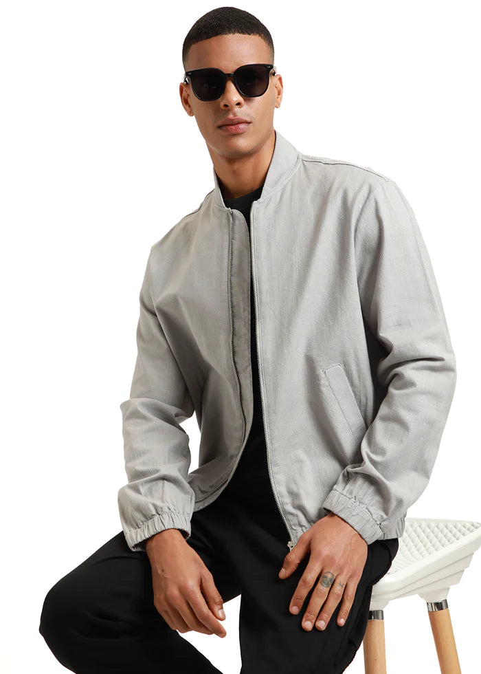 grey dapper cotton linen zipper jackets