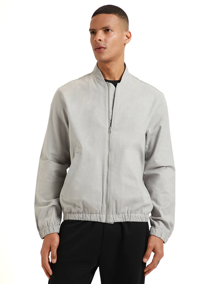 grey dapper cotton linen zipper jackets