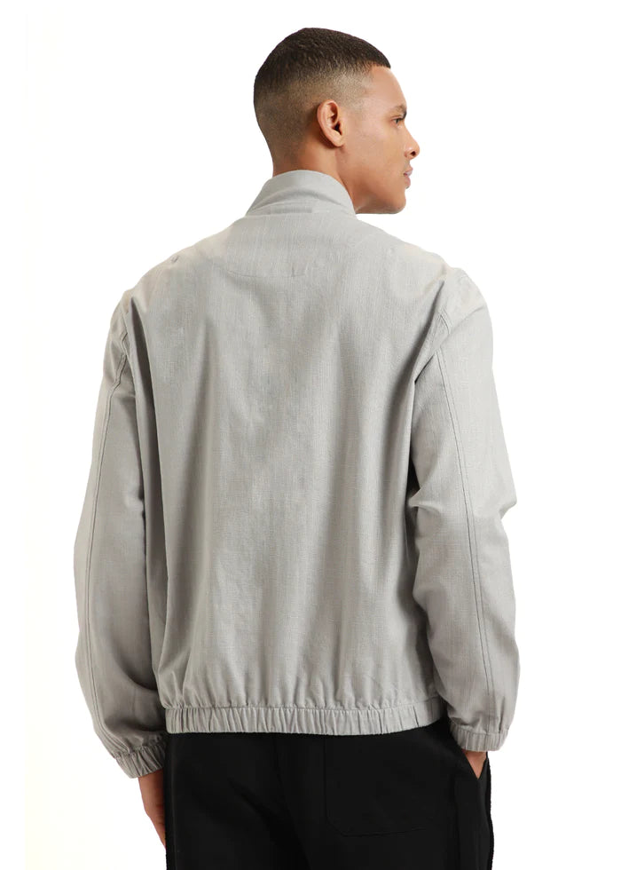 grey dapper cotton linen zipper jackets