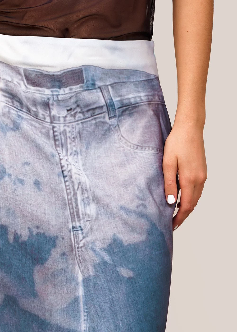 Handy Jean Print Silky Ankle Skirt