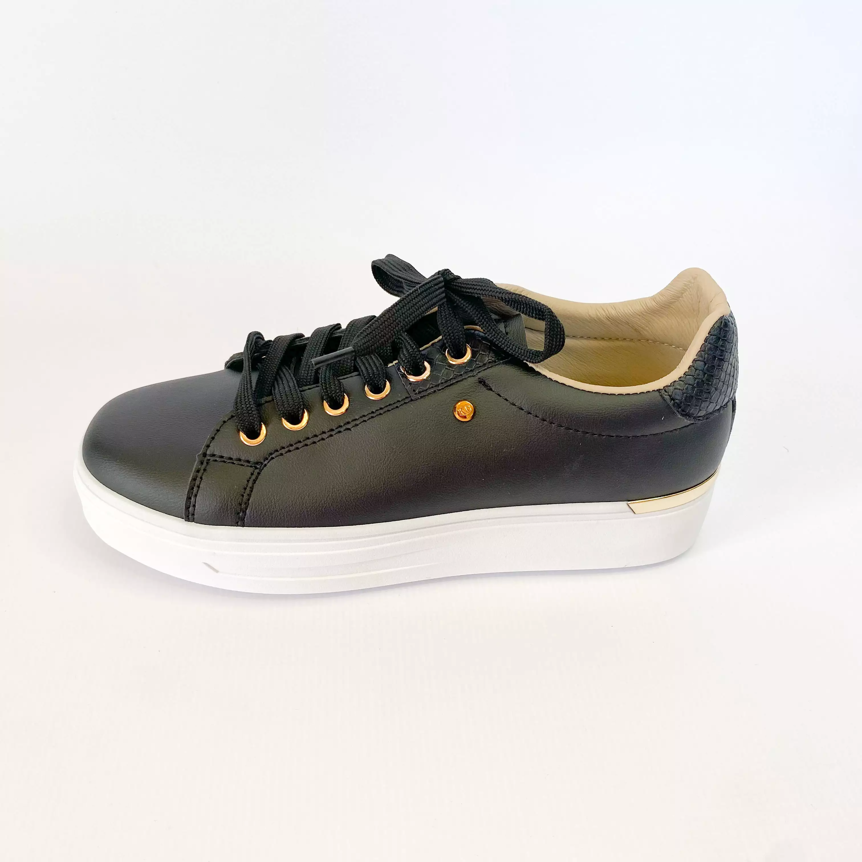 KG black with gold eyelet sneaker