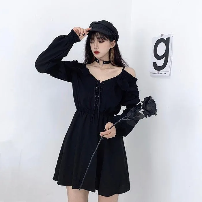 Lace Up Black Sexy High Waist Femme Gothic Dress