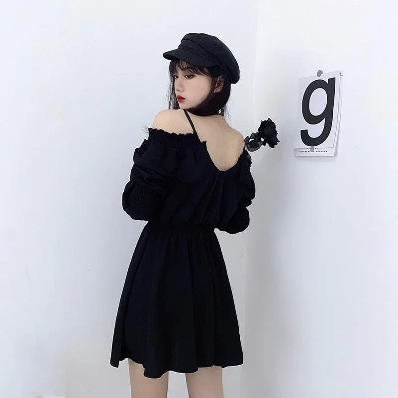 Lace Up Black Sexy High Waist Femme Gothic Dress