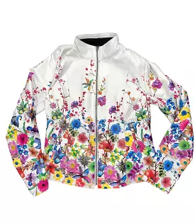 Leather Floral Print Zip Jacket