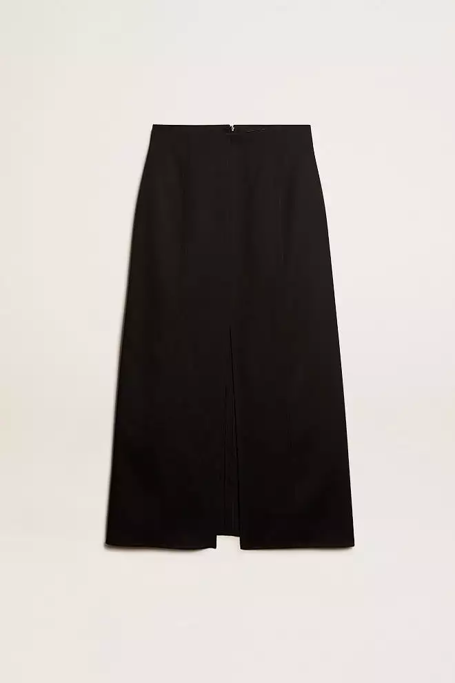 Lilibeth Wool Gabardine Black Maxi Skirt