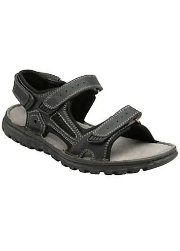 Lotus Mens Noah Black Leather Sandals | Grattan