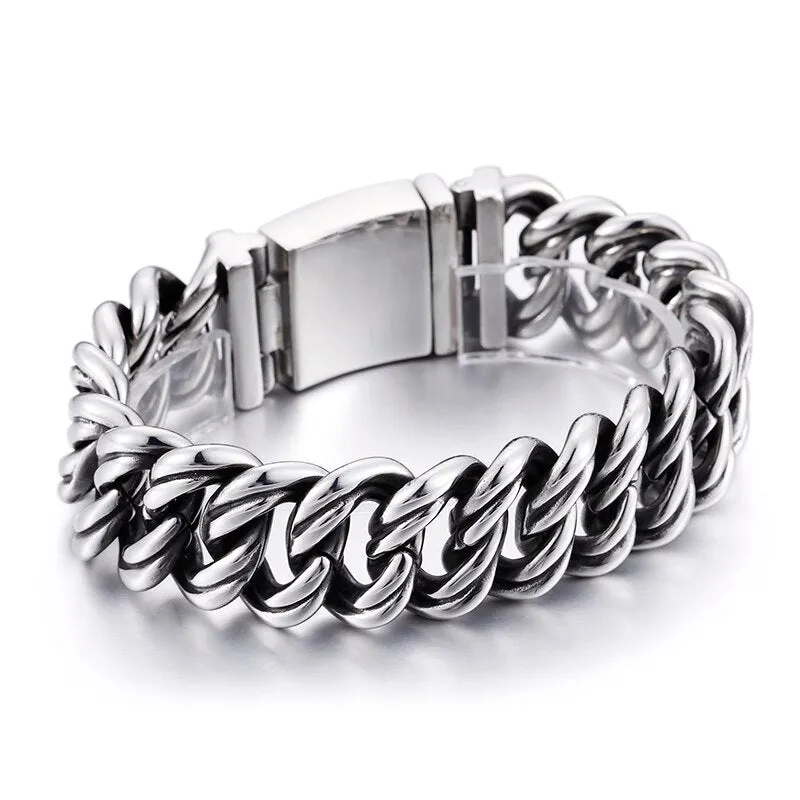 Men's 22mm Stainless Steel Geometric On Hand Chain Wrist Bracelets