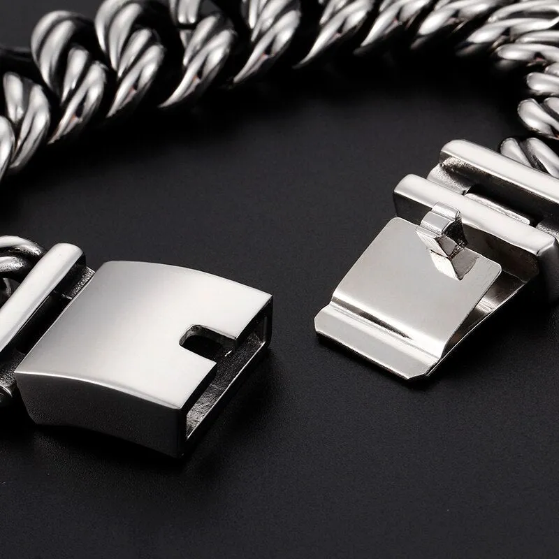 Men's 22mm Stainless Steel Geometric On Hand Chain Wrist Bracelets