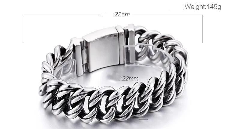 Men's 22mm Stainless Steel Geometric On Hand Chain Wrist Bracelets