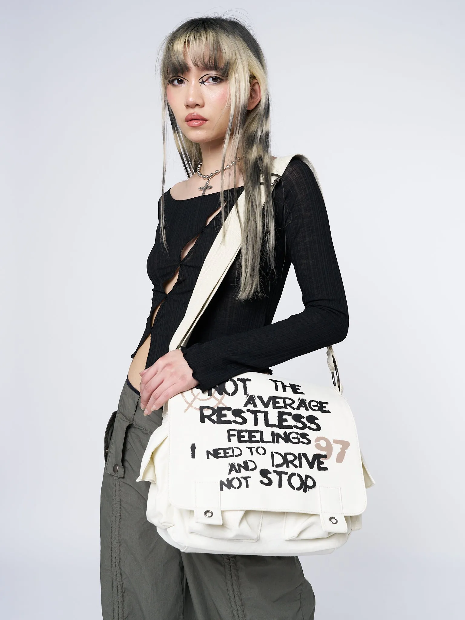 Non Stop White Canvas Messenger Bag