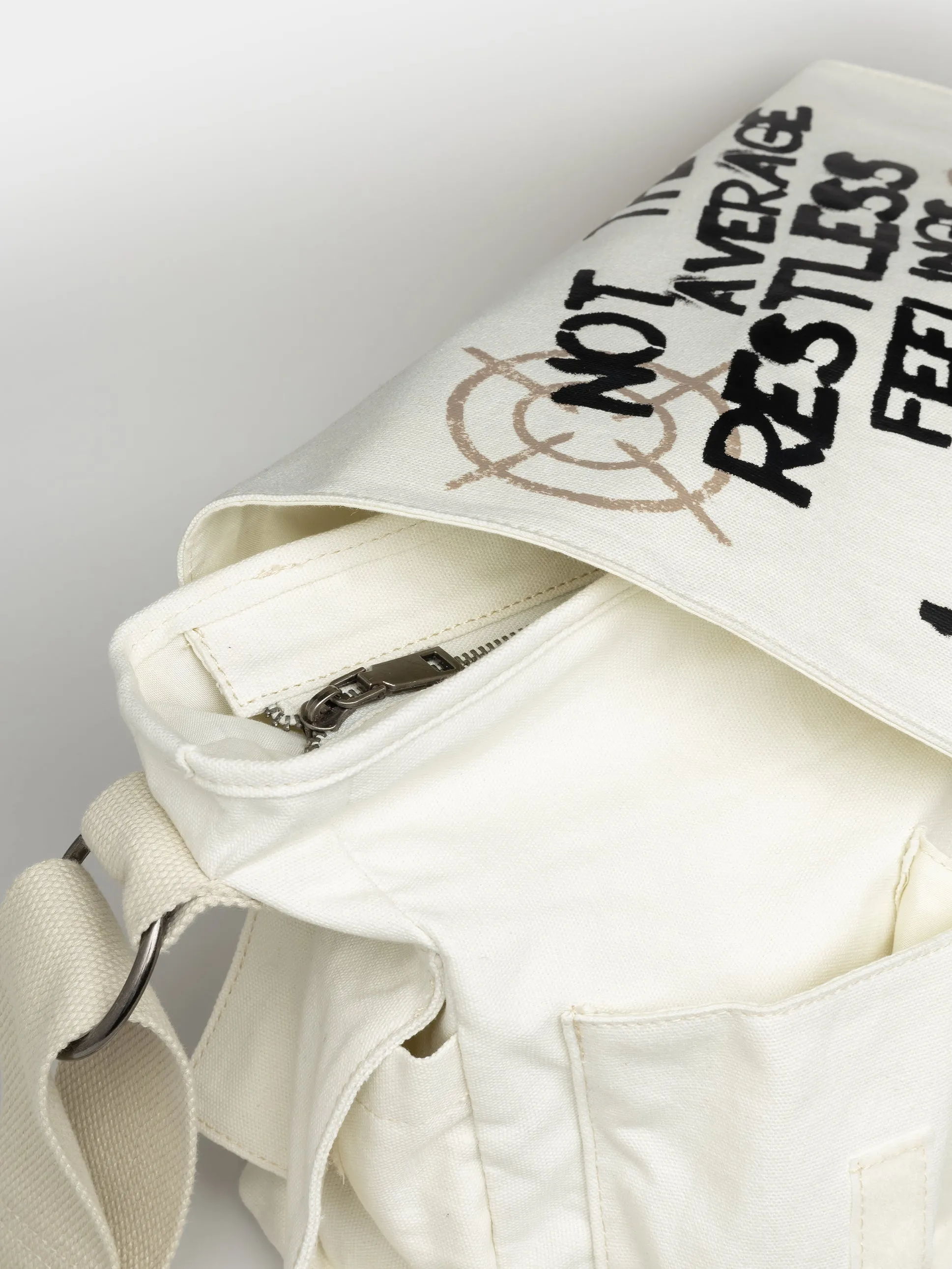 Non Stop White Canvas Messenger Bag