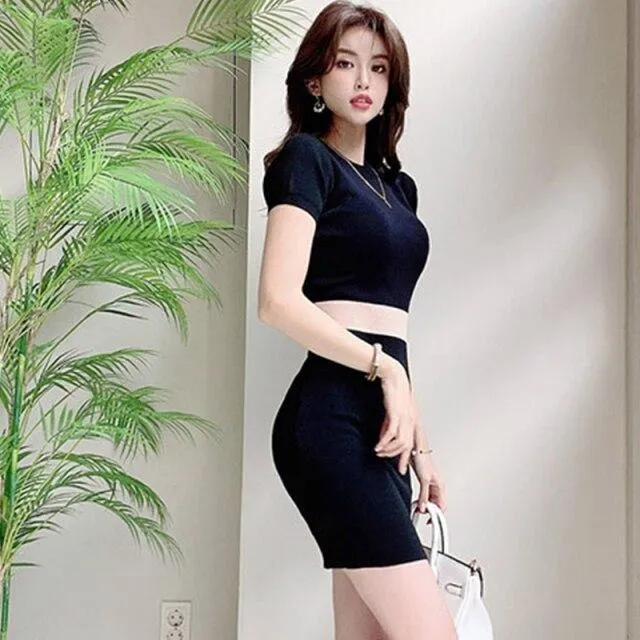 O-Neck Elegant Pencil Dress For Women Slim Elastic Knitted Bodycon Dress