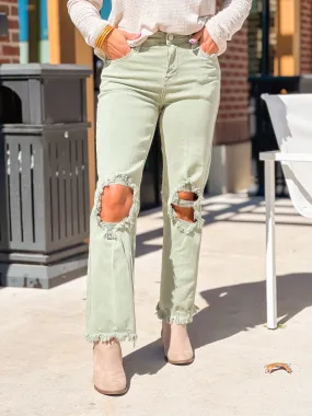 Olivia Light Olive Distressed Risen Jeans