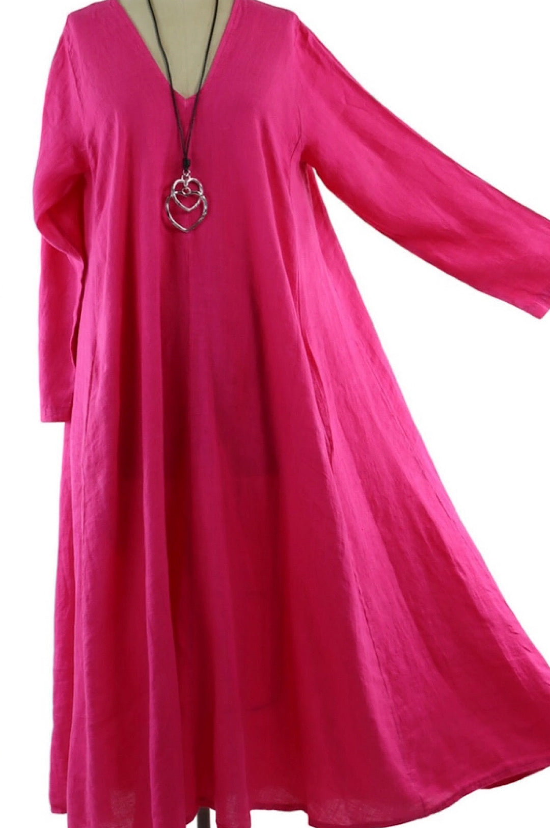 Pink or Green Relaxed European Linen Dress