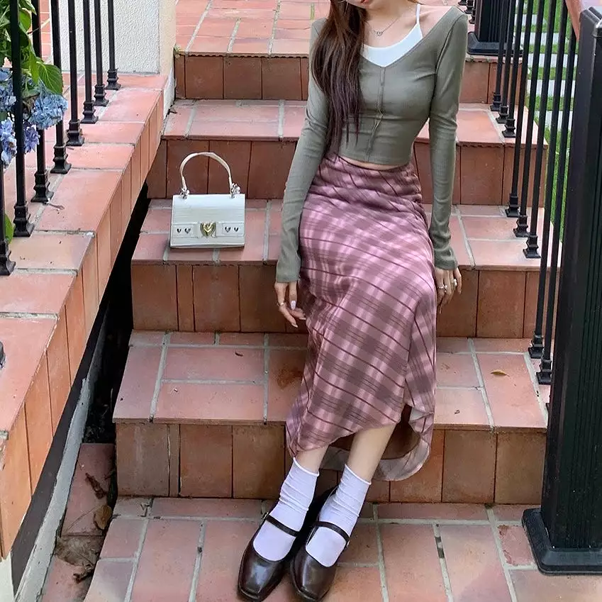 Pink Plaid Maxi Skirt