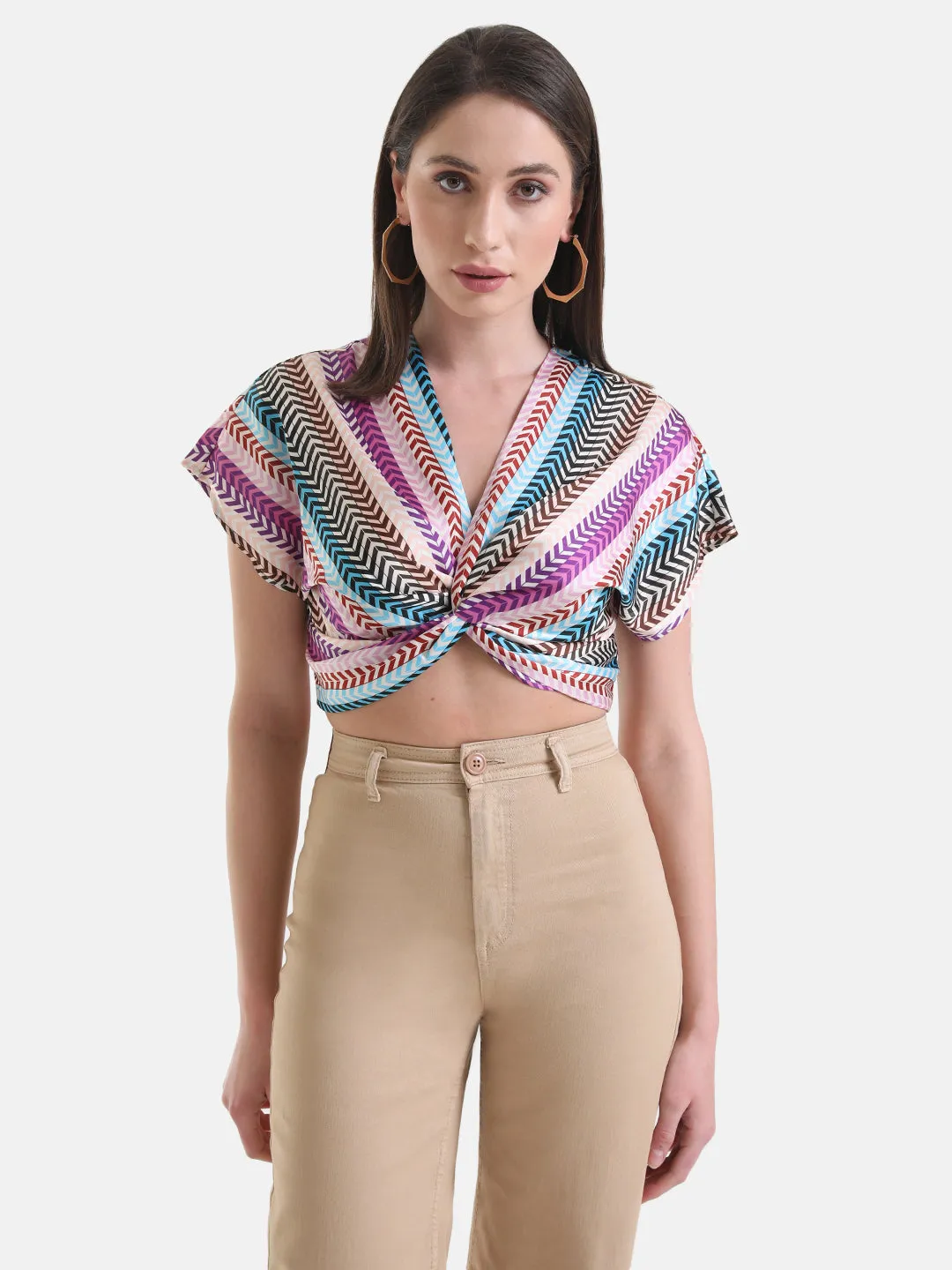 Printed Twist-Knot Crop Top