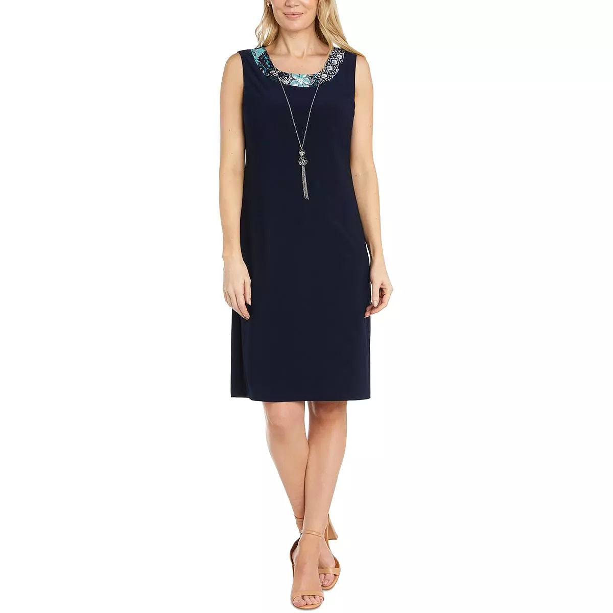 R&M Richards Womens Petites Semi-Formal Above-Knee Shift Dress