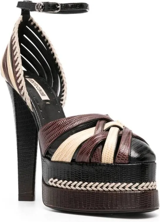 Roberto Cavalli snakeskin-effect braided platform sandals Black