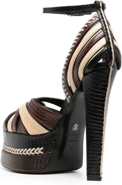 Roberto Cavalli snakeskin-effect braided platform sandals Black